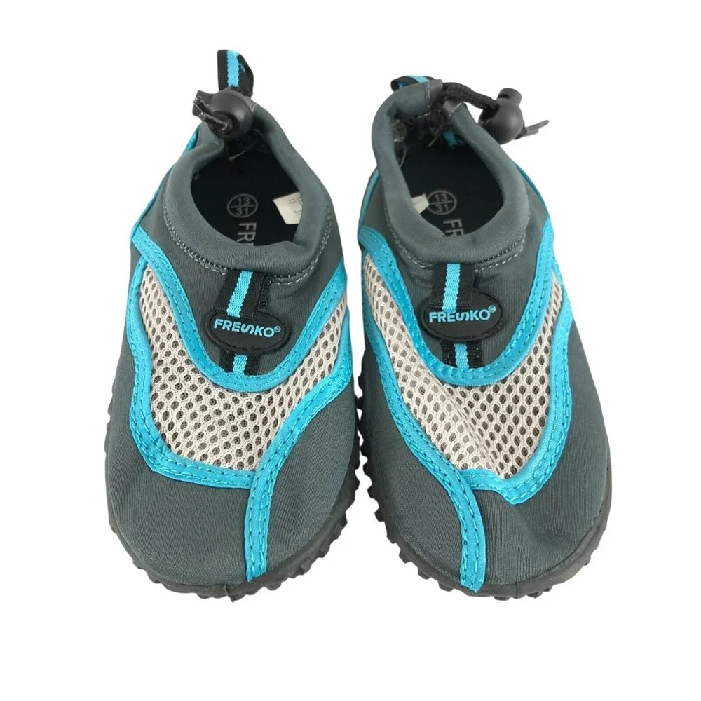 Fresko Boys Water Shoes Slip On Drawstring Mesh Gray Blue Size 13